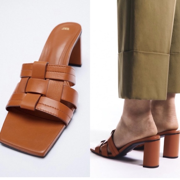 Zara Shoes - *NWT* Zara Block Heel Leather Sandals; size 6